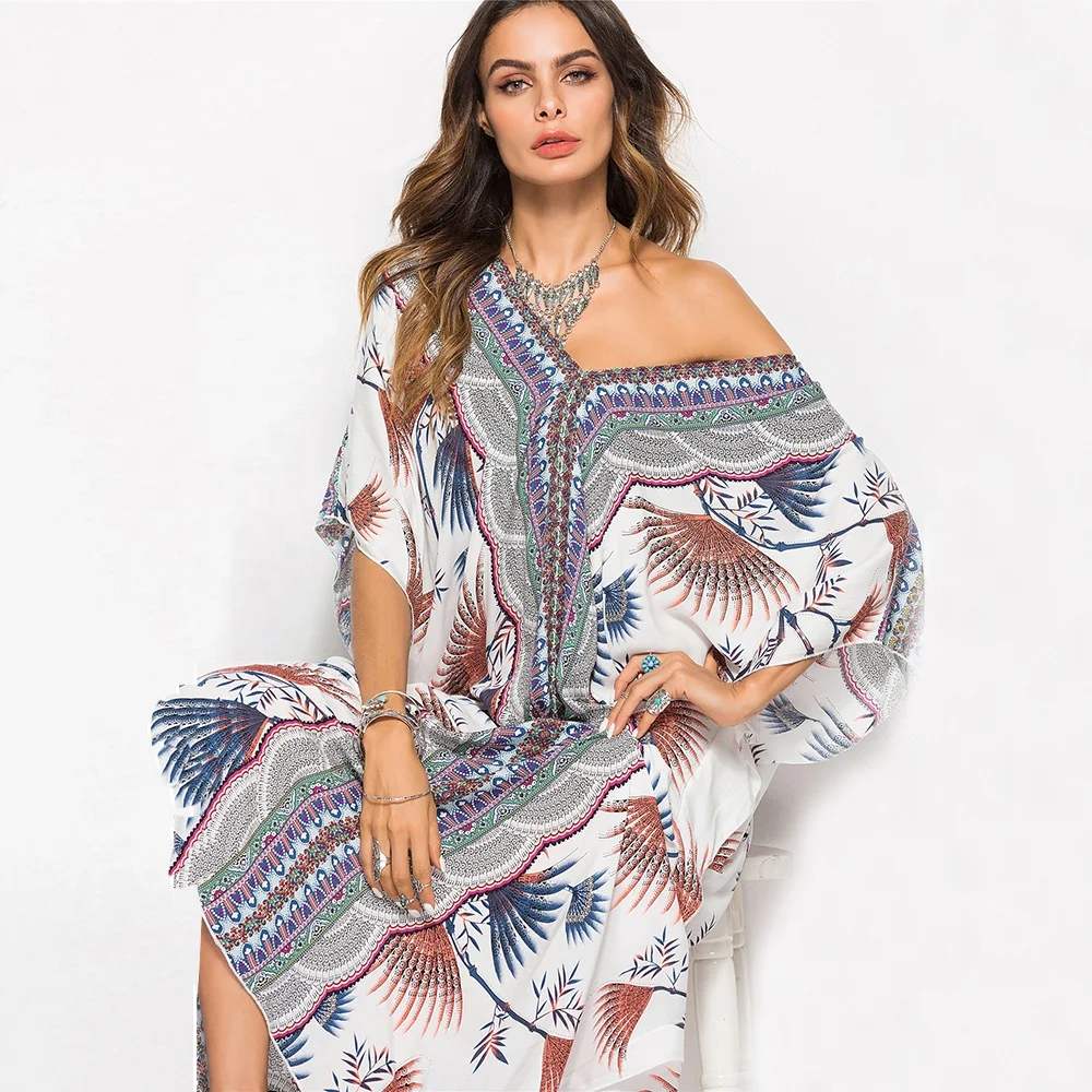 2021 Women Summer Loose Batwing Sleeve Robes Female Long Dresses Boho Floral Print Dress Casual Beach Abaya Bikini Cover Up
2021 Women Summer Loose Batwing Sleeve Robes Female Long Dresses Boho Floral Print Dress Casual Beach Abaya Bikini Cover Up