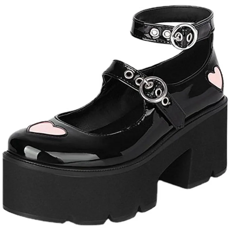 Dropshipping Custom Logo Belt Buckle Heart Gothic Lolita Shoes Women Patent Leather Chunky Heel Pumps Fashion Footwear
Dropshipping Custom Logo Belt Buckle Heart Gothic Lolita Shoes Women Patent Leather Chunky Heel Pumps Fashion Footwear