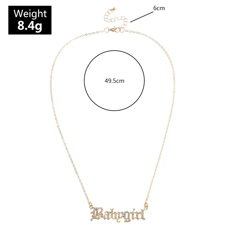 old english font BABYGIRL necklace alloy gold crystal diamond letter pendant necklace
