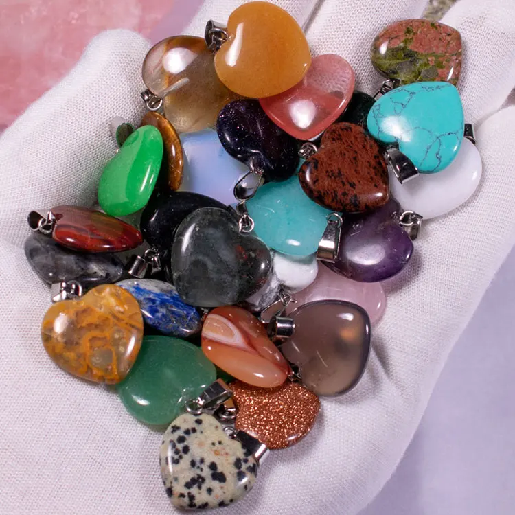 

SC Factory Wholesale Natural Stone Pendants Charms 20mm Heart Shaped Gem Agate Rose Quartz Crystal Pendants for Necklace