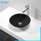 ETB Wholesale Black Solid Surface Counter Top Wash Basin Artificial Resin Stone Bathroom Sink for Home and Hotel