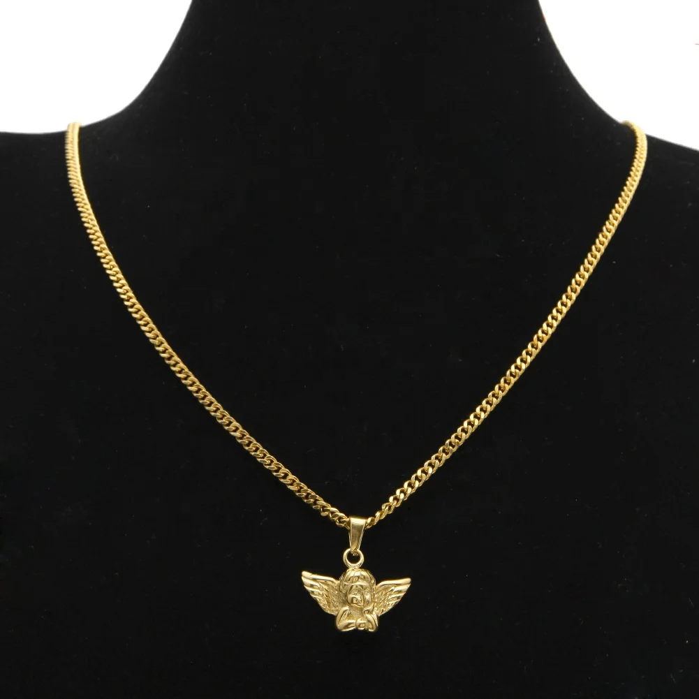 Fashion Hip Hop Men Necklace Stainless Steel 3mm Cuban Link Chain Copper with Gold Plated Angel Pendant Necklace, As the pictures showed
Fashion Hip Hop Men Necklace Stainless Steel 3mm Cuban Link Chain Copper with Gold Plated Angel Pendant Necklace, As the pictures showed