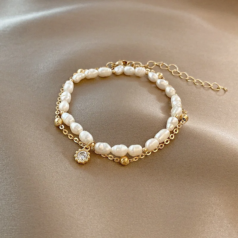 New Trendy Double Layer Natural Pearl Bracelet Stretchable Pearl CZ Flower Charm Bracelets For Women Gift
New Trendy Double Layer Natural Pearl Bracelet Stretchable Pearl CZ Flower Charm Bracelets For Women Gift