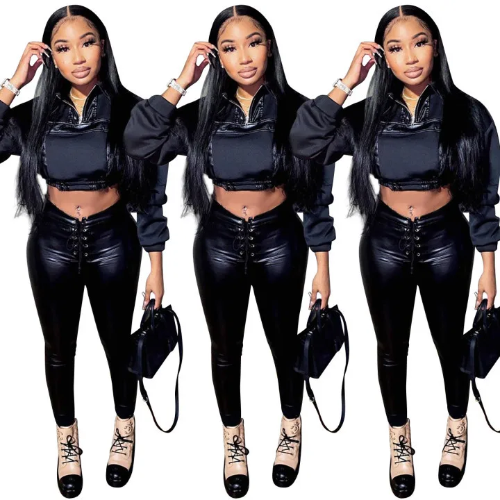 Tank Top Sexy 2 Piece Pants Sets Leather Clothing Women Clothing Autumn Women Long Sleeve Two Piece Outfit
Tank Top Sexy 2 Piece Pants Sets Leather Clothing Women Clothing Autumn Women Long Sleeve Two Piece Outfit