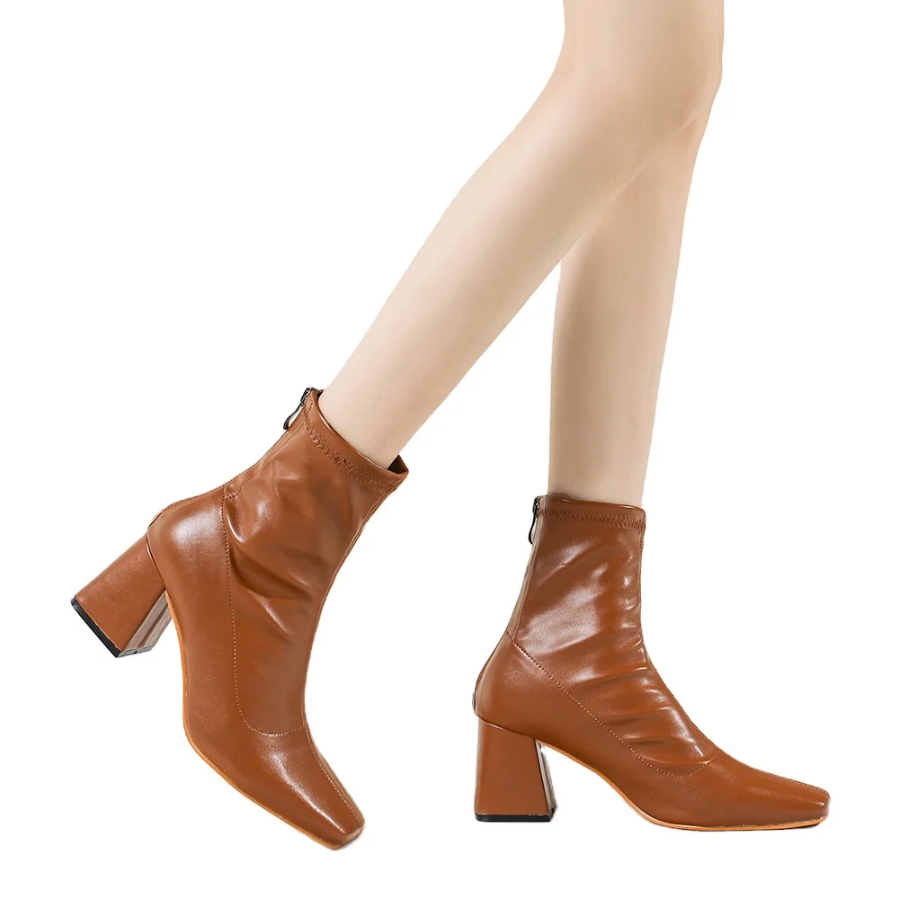 Solid Color Women Boots Square Toe Chunky Heels Short Boots Large Size High Heel boots, Picture 
Solid Color Women Boots Square Toe Chunky Heels Short Boots Large Size High Heel boots, Picture