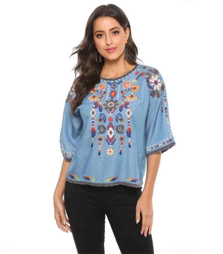 2021 Spring and summer New Model Fashion Ladies Chiffon Embroidery Blouse And Tops Selling like hot cakes, Dark blue / light blue
2021 Spring and summer New Model Fashion Ladies Chiffon Embroidery Blouse And Tops Selling like hot cakes, Dark blue / light blue