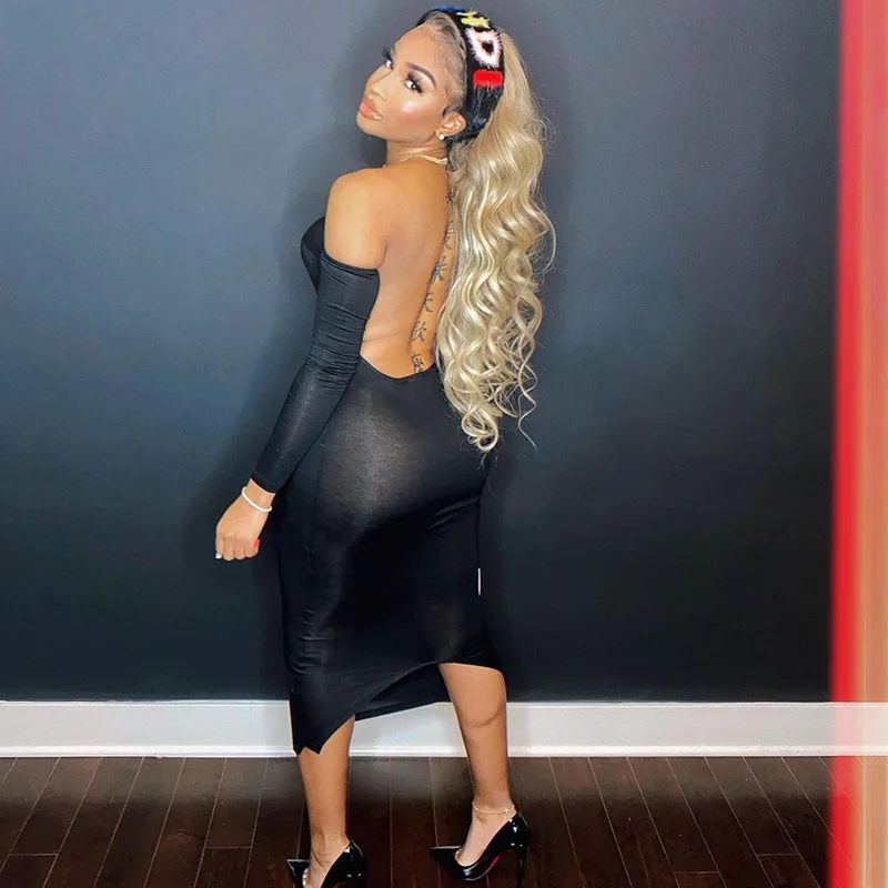New solid summer color one-neck big backless long sleeve women casual dress, Customized color
New solid summer color one-neck big backless long sleeve women casual dress, Customized color