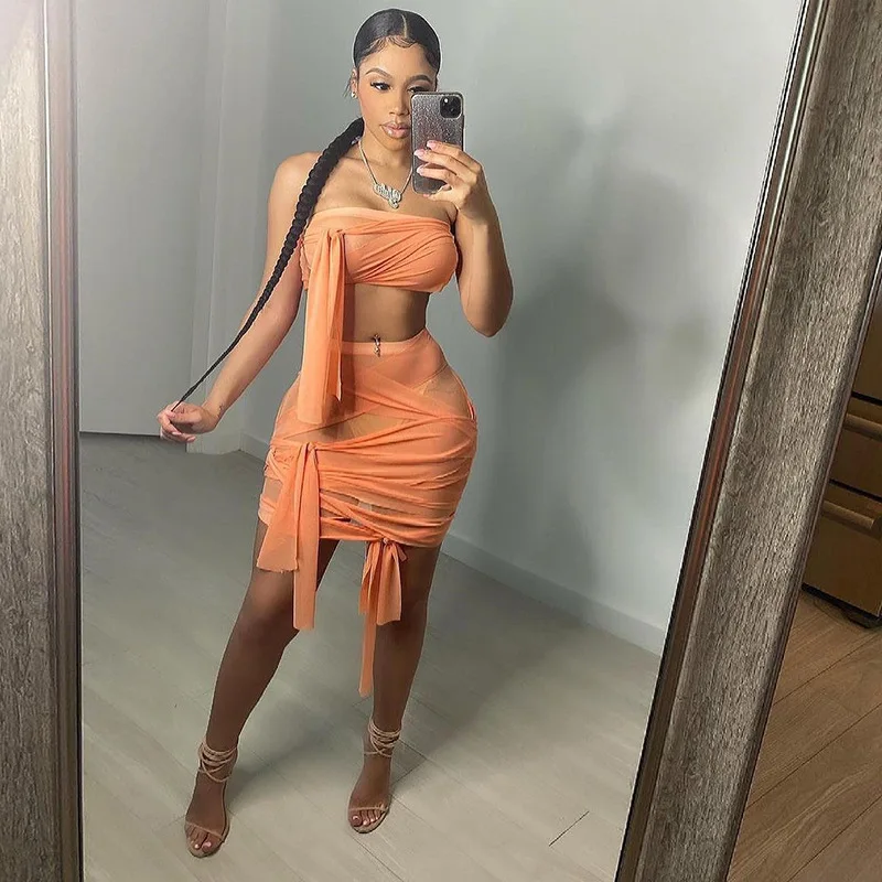 Halter Backless Organza Sexy Mesh Summer Skirt Set 2 Piece Sets Skirt Top Set For Women
Halter Backless Organza Sexy Mesh Summer Skirt Set 2 Piece Sets Skirt Top Set For Women