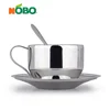 Promotion daily use water coffee tea cup set stainless steel cups and saucers with spoon