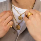 Stainless Steel Medallion Necklace Men Stainless Steel Gold Plated Medallion Gold Coin Pendant Lion Head Necklace