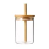 Wide Mouth Custom Engraved Logo Bamboo Lids Glass Water Bottle With Natural Bamboo Straw