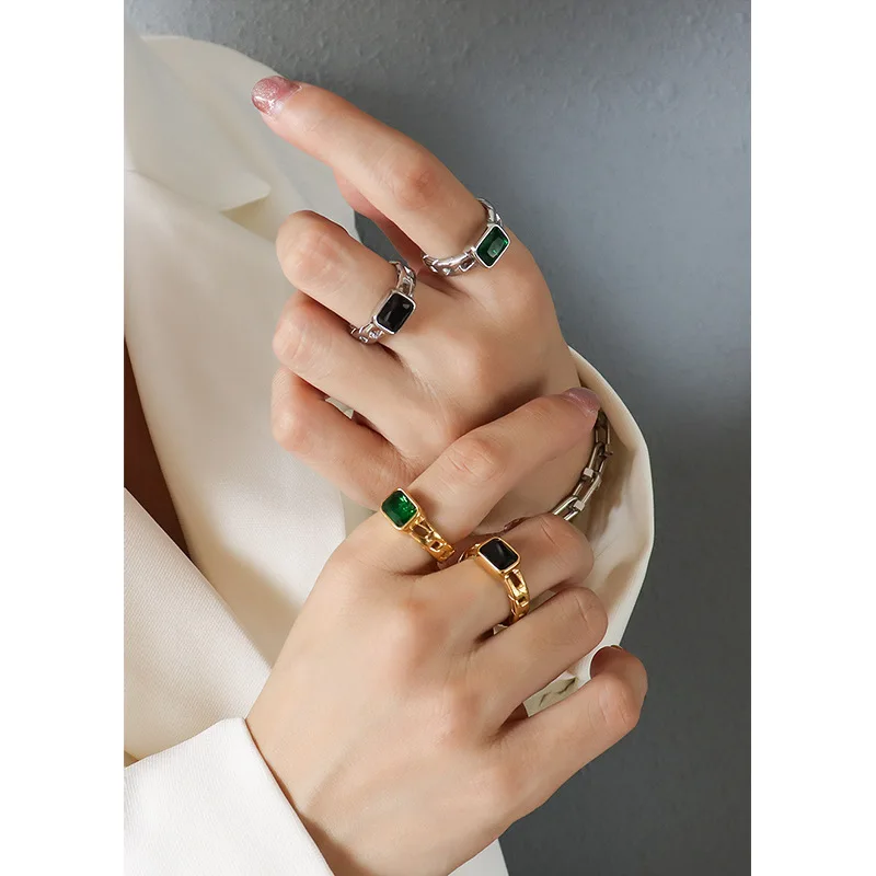 INS Minimalist Fashion Stainless Steel Jewelry Green Black Stone Dainty Gemstone Open Rings For Women
INS Minimalist Fashion Stainless Steel Jewelry Green Black Stone Dainty Gemstone Open Rings For Women