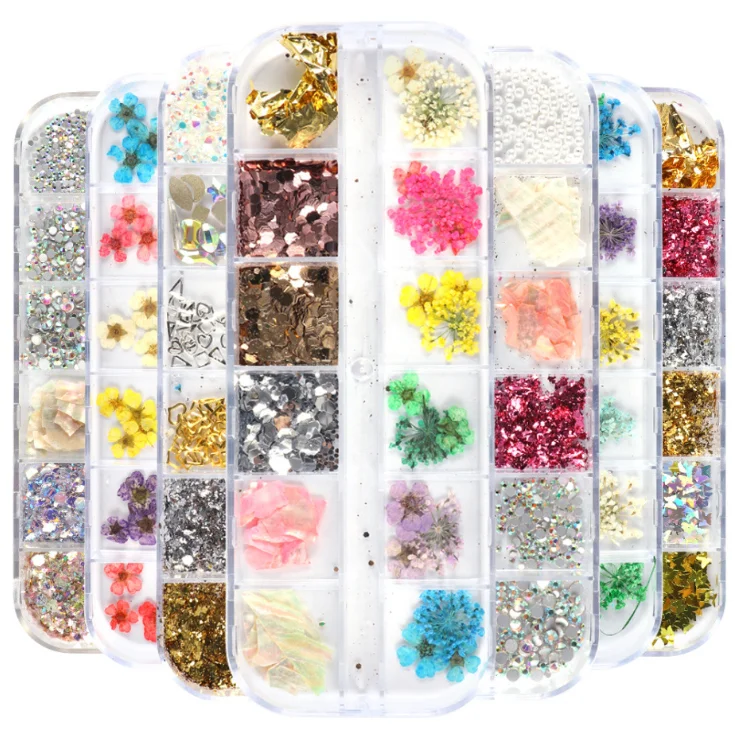Popular 12 Squares /Box DIY Natural Dried Flower 3D Nail Art Decorations Paillette Rhinestone Mix Dry Flower Nail Set
Popular 12 Squares /Box DIY Natural Dried Flower 3D Nail Art Decorations Paillette Rhinestone Mix Dry Flower Nail Set