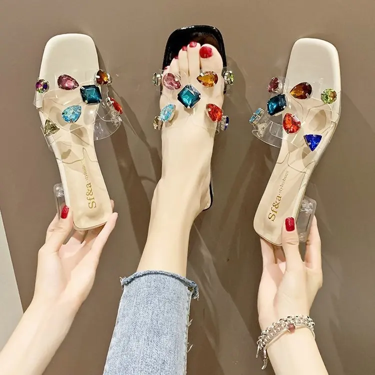 PDEP Slippers women's non-slip outdoor 2021 summer new rhinestone sandals mid heel shoes women, White,black
PDEP Slippers women's non-slip outdoor 2021 summer new rhinestone sandals mid heel shoes women, White,black