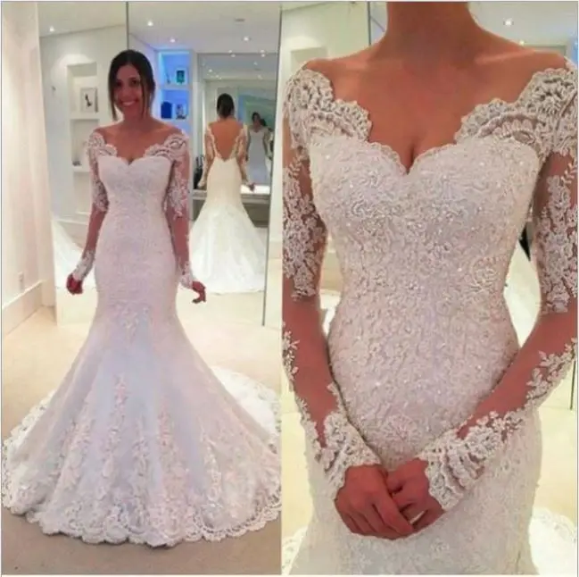 New Design V-neck Long Sleeve Floor Length Ivory Embroidered Lace Applique sparkly plus size classic wedding gown dress, White
New Design V-neck Long Sleeve Floor Length Ivory Embroidered Lace Applique sparkly plus size classic wedding gown dress, White