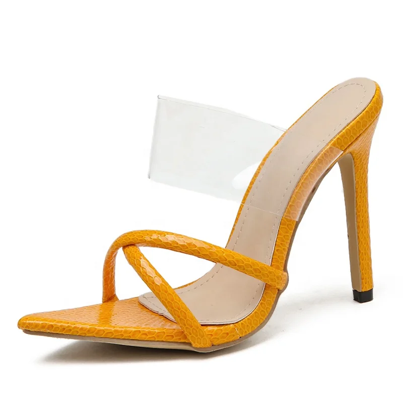 Women Cross Band High Heel Slippers PVC Strap Open Pointed toe Sandals Yellow Snake Print Shoes, Black yellow
Women Cross Band High Heel Slippers PVC Strap Open Pointed toe Sandals Yellow Snake Print Shoes, Black yellow