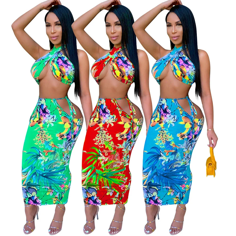 Wholesale Hot Sale Sexy Tracksuit Halter Neck Wrap Chest Printing Slit Bandage Outfits Backless Hollow Out Two Piece Short Set, Shown
Wholesale Hot Sale Sexy Tracksuit Halter Neck Wrap Chest Printing Slit Bandage Outfits Backless Hollow Out Two Piece Short Set, Shown