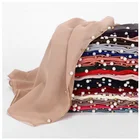 Gold Beaded Pearl Scarf Big Solid Color Quality Bubble chiffon Hijabs Plain Shawls Hijab Muslim Scarfs