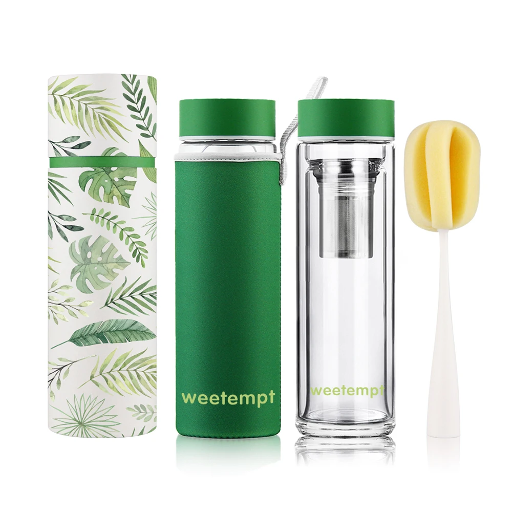 Wholesale Bamboo lid double wall Borosilicate tea infuser glass water bottle with sleeve, Clear
Wholesale Bamboo lid double wall Borosilicate tea infuser glass water bottle with sleeve, Clear