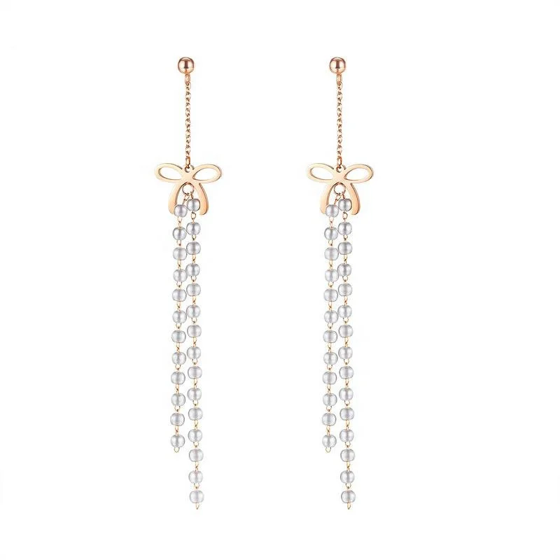 Lovely Butterfly Bow Artificial Pearl 316L Stainless Steel Plated 18K Gold Tassel Earring, Rose gold
Lovely Butterfly Bow Artificial Pearl 316L Stainless Steel Plated 18K Gold Tassel Earring, Rose gold