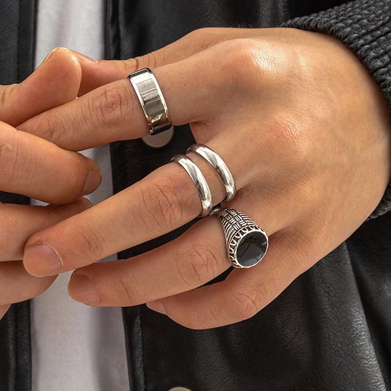 Fashion Personality Stainless Steel Silver Ring for Men Punk Thick Dripping Oil Ring Set
Fashion Personality Stainless Steel Silver Ring for Men Punk Thick Dripping Oil Ring Set