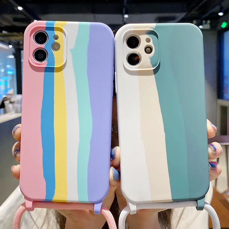 Rainbow Lanyard Strap Phone Case For iPhone 12 Pro Max 11 12 Mini XR XS Max X 7 8 Plus SE 2020 11 Pro Liquid Silicone Back Cover
Rainbow Lanyard Strap Phone Case For iPhone 12 Pro Max 11 12 Mini XR XS Max X 7 8 Plus SE 2020 11 Pro Liquid Silicone Back Cover