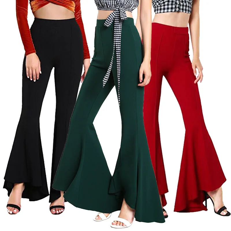Fashion Women flared trousers high waist stretch ladies pure color slim bell bottom casual Trendy Wide leg pants, Picture 
Fashion Women flared trousers high waist stretch ladies pure color slim bell bottom casual Trendy Wide leg pants, Picture