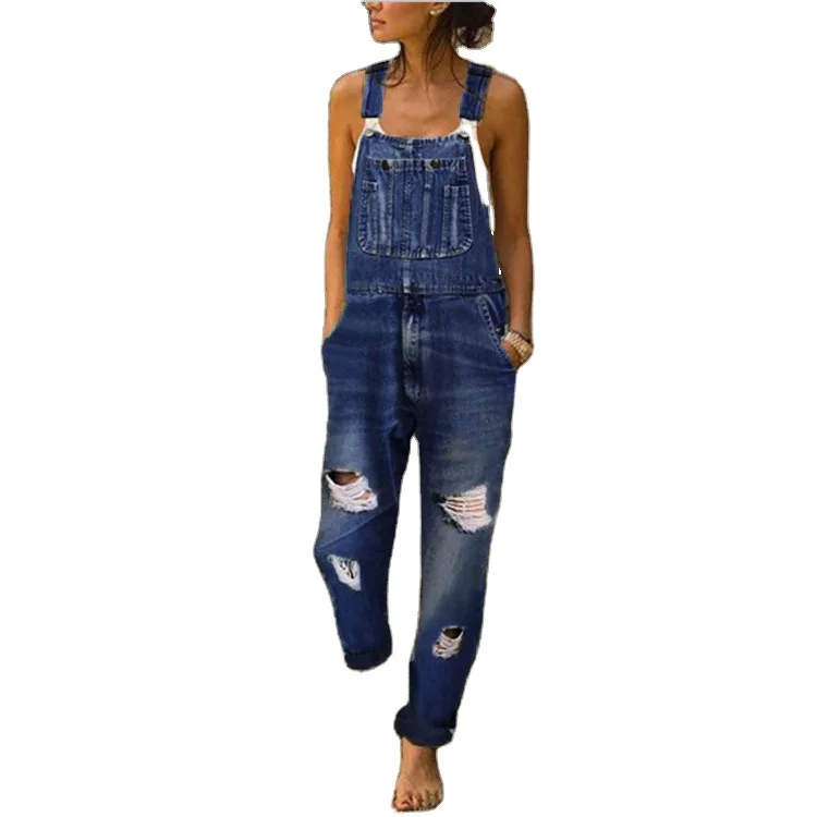 Hot sale women's denim overalls with holes and thinner women's overalls and trousers
Hot sale women's denim overalls with holes and thinner women's overalls and trousers