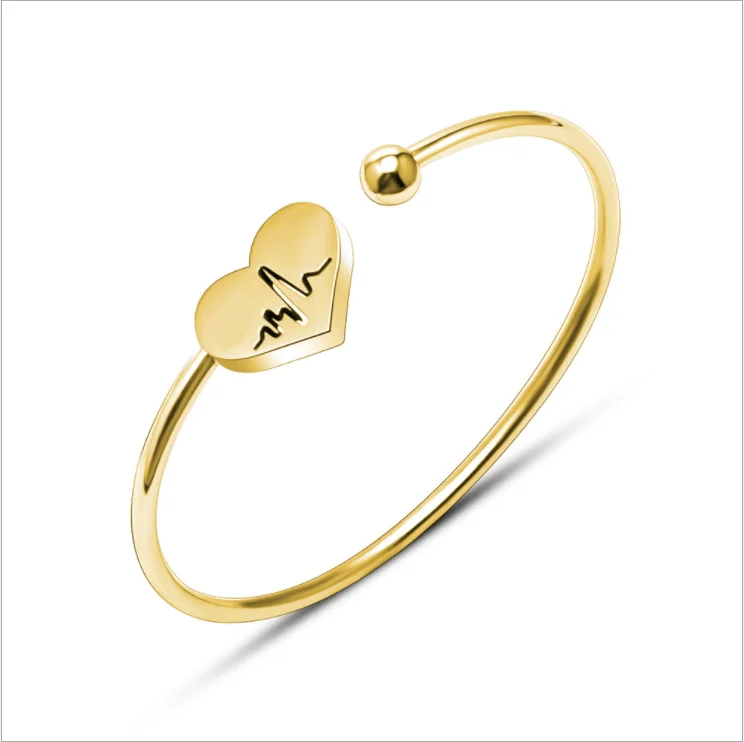 Electrocardiogram Women Custom 18k Gold Plated Adjustable Stainless Steel Jewelry Engraved Open Cuff Bangle Metal Heart Bracelet
Electrocardiogram Women Custom 18k Gold Plated Adjustable Stainless Steel Jewelry Engraved Open Cuff Bangle Metal Heart Bracelet