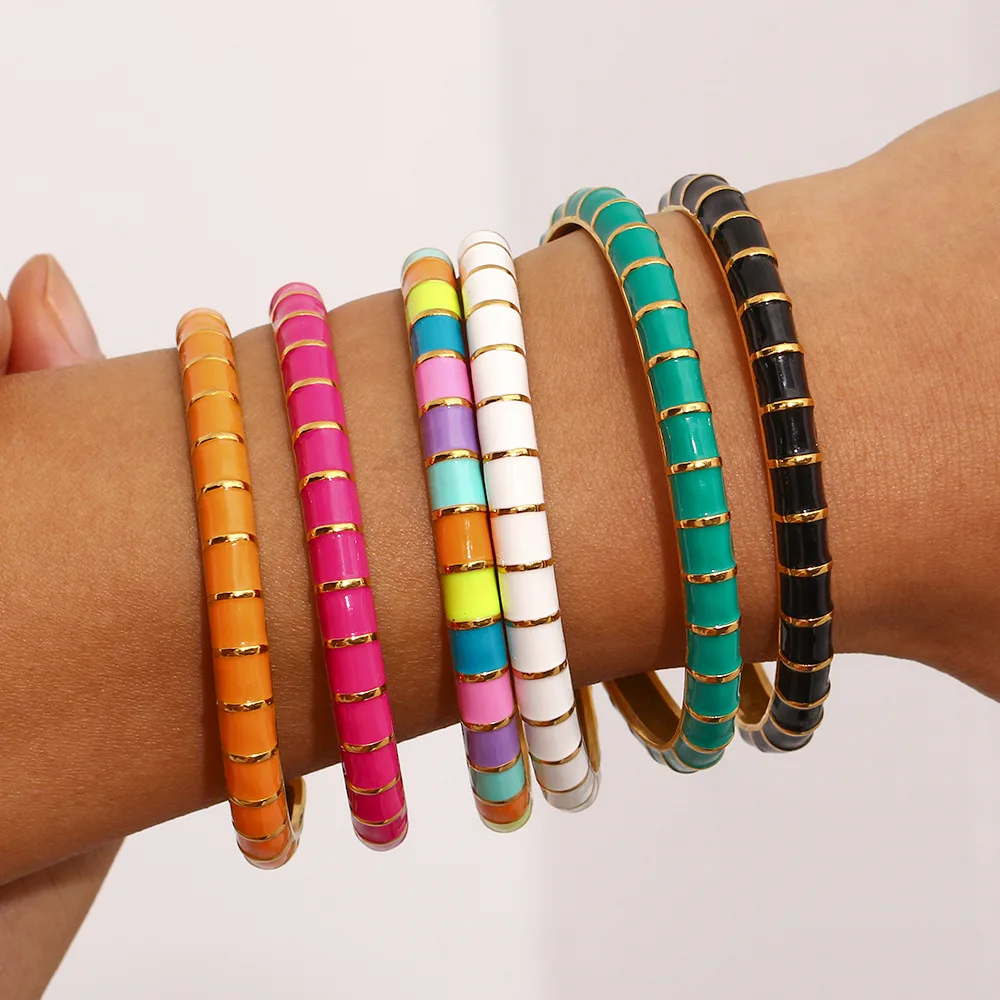 Personality simple 18k gold plated color enamel bracelet Stainless steel C-shaped adjustable open cuff bracelet bracelet
Personality simple 18k gold plated color enamel bracelet Stainless steel C-shaped adjustable open cuff bracelet bracelet