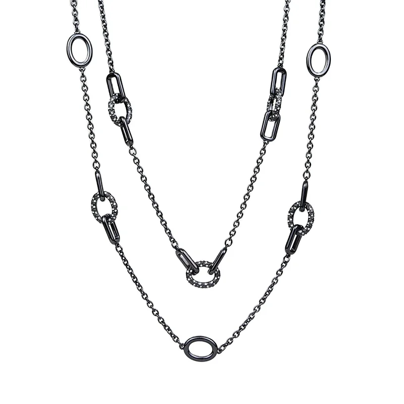 Whole new high quality all match glass gemstone embedded zinc alloy double chain sweater Necklace, Black color
Whole new high quality all match glass gemstone embedded zinc alloy double chain sweater Necklace, Black color