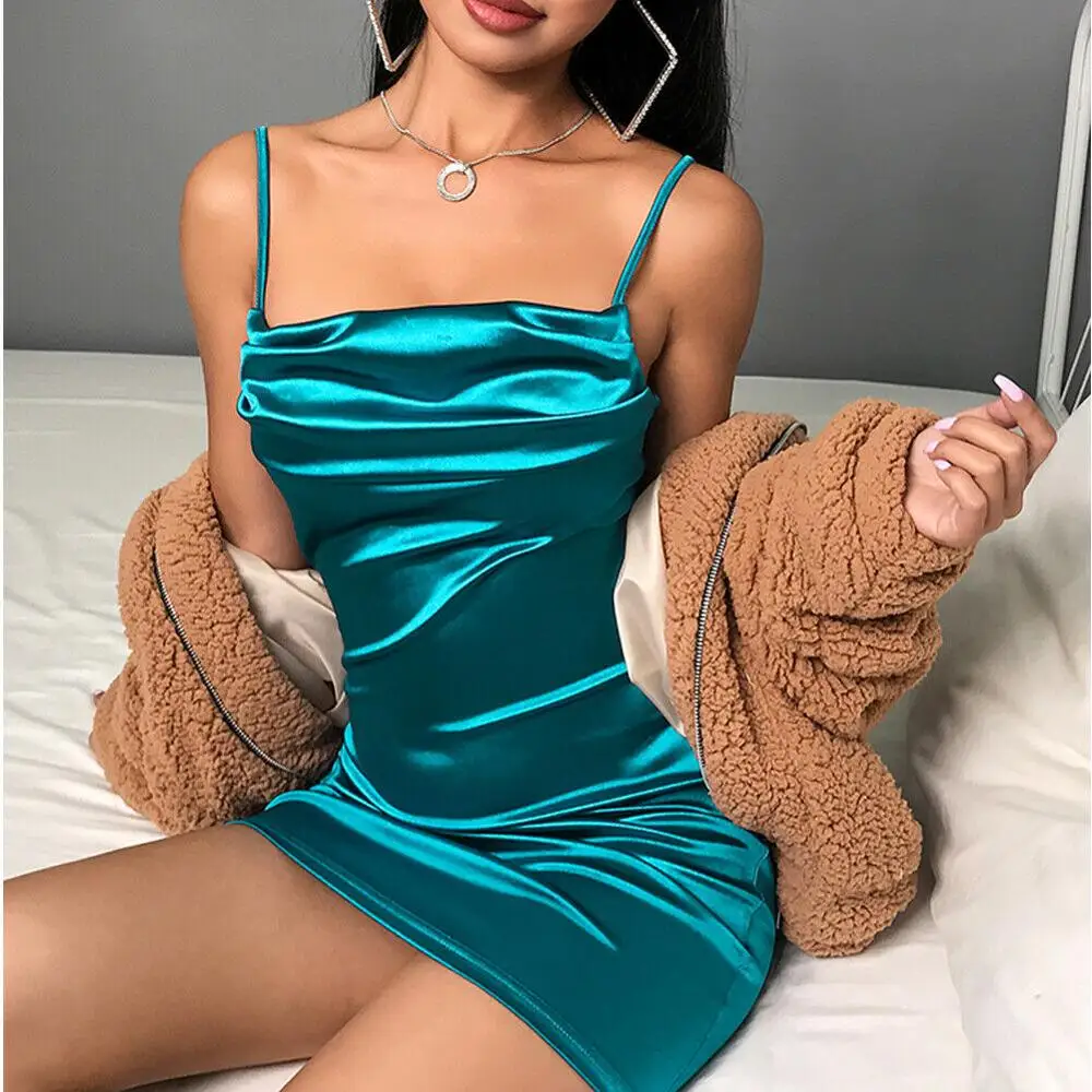 Summer Draped Satin Silk Women's Spaghetti Strap Bodycon Slim Party Evening Mini Dress
Summer Draped Satin Silk Women's Spaghetti Strap Bodycon Slim Party Evening Mini Dress