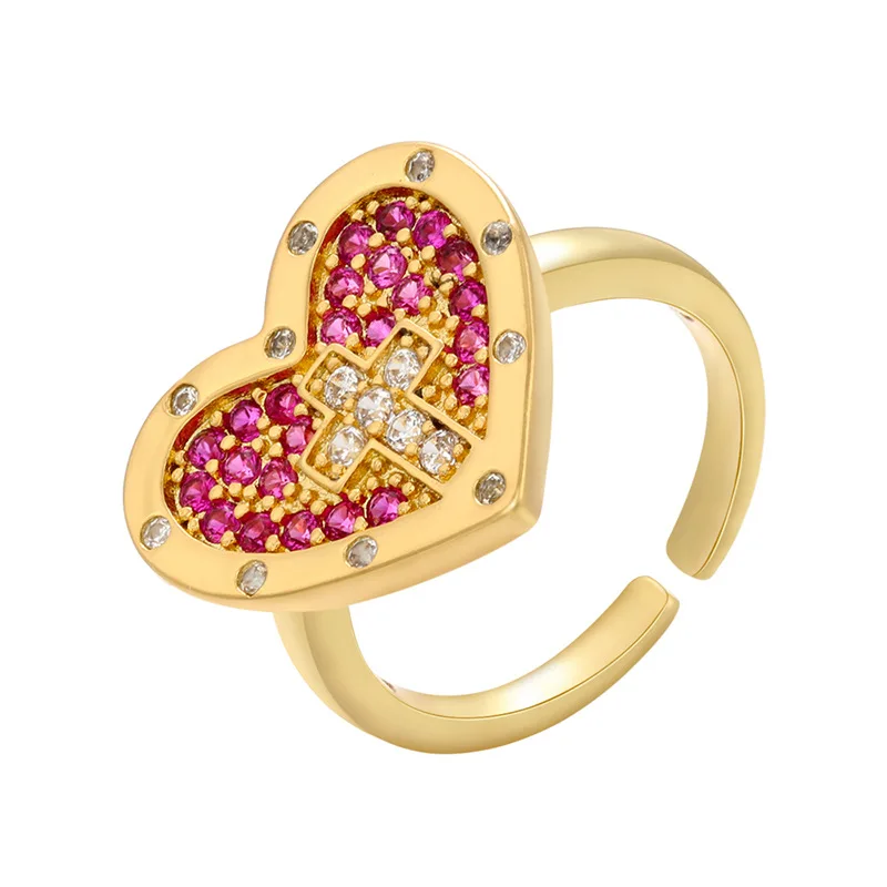 Exquisite Real Gold Plated Shiny Rhinestone Crystal Heart Shape Open Rings Rainbow CZ Zirconia Heart Cross Ring For Couple Love
Exquisite Real Gold Plated Shiny Rhinestone Crystal Heart Shape Open Rings Rainbow CZ Zirconia Heart Cross Ring For Couple Love