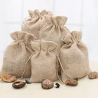 Promotional Christmas Wine Packing Jute Cotton Gift Plain Printed Storage Bag Custom Drawstring Bags