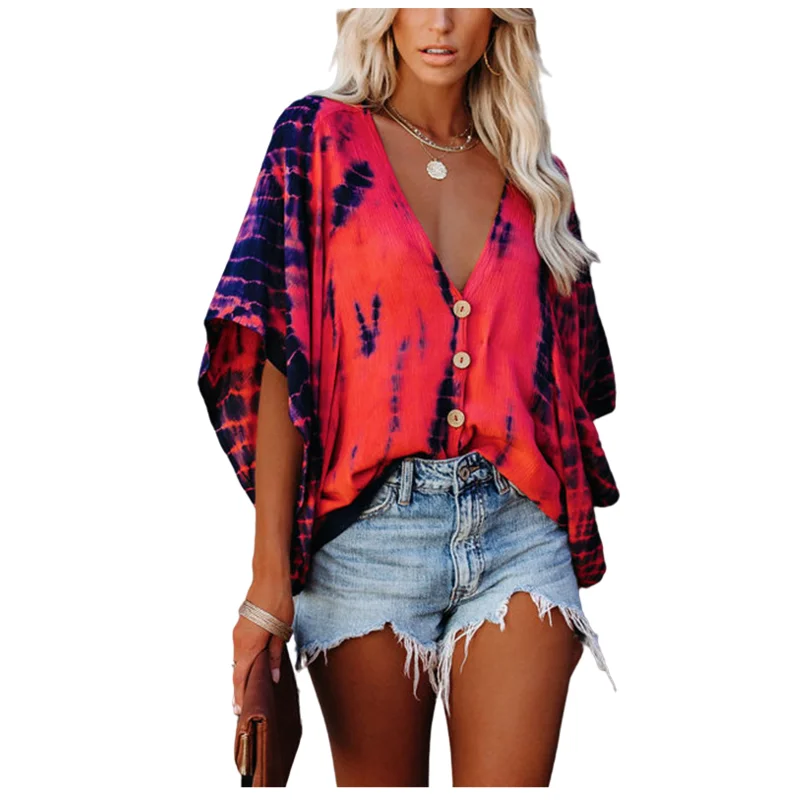 V-neck single-breasted bat sleeve tie-dye printed shirt European and American autumn new style
V-neck single-breasted bat sleeve tie-dye printed shirt European and American autumn new style