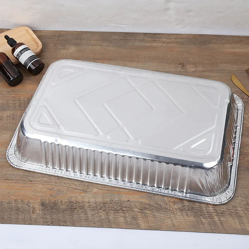 A Large Rectangular Tray Recyclable Disposable Aluminum Foil Serving