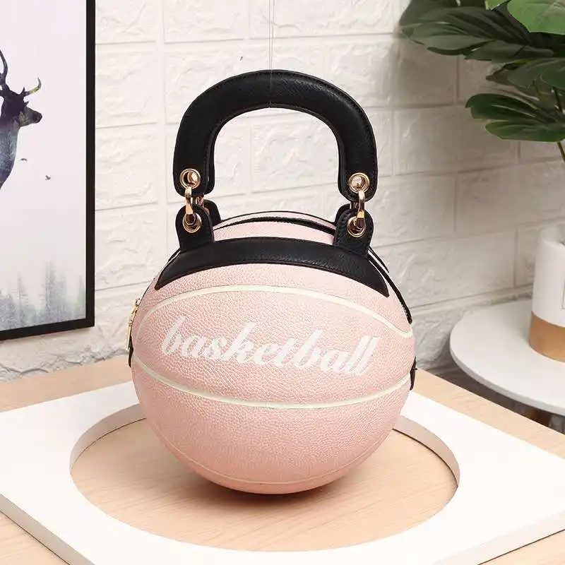 

Hot Selling custom your own logo hand bags pink round shape basket ball women big handbags basketball purses, Rainbow