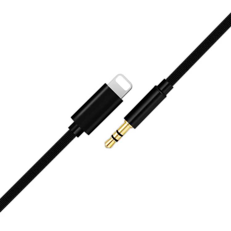 

braided 1M for lightning to 3.5mm male audio cable for iphone aux cord to car stereo or speaker or headset, Black