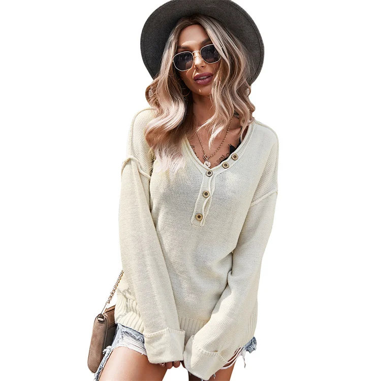 2021 women clothing Autumn/winter long-sleeve sweater solid color V-neck knitted tops single-breasted blouse commuter
2021 women clothing Autumn/winter long-sleeve sweater solid color V-neck knitted tops single-breasted blouse commuter
