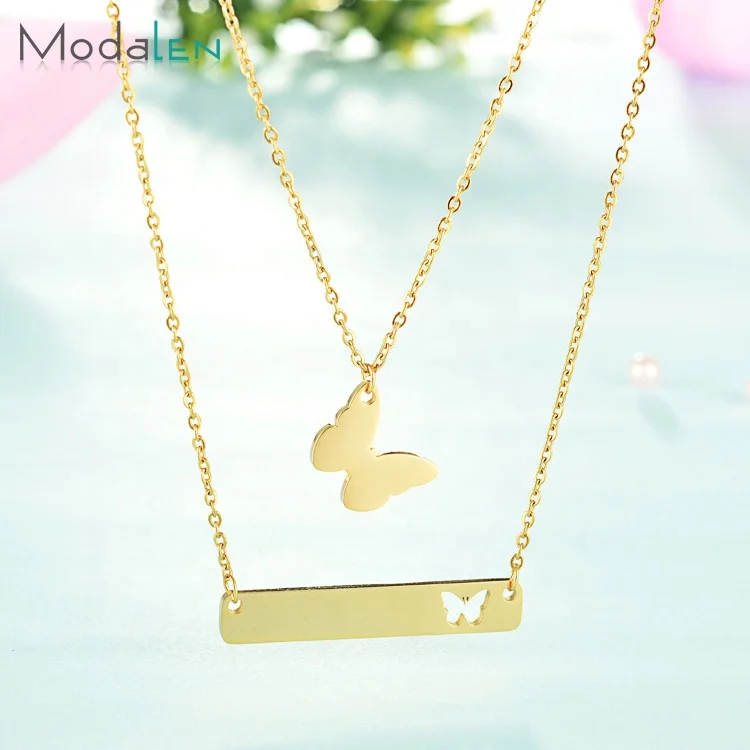 Modalen Steel Hollow Blank Bar Multilayer Woman Golden Butterfly Pendant Necklace, Yellow gold
Modalen Steel Hollow Blank Bar Multilayer Woman Golden Butterfly Pendant Necklace, Yellow gold