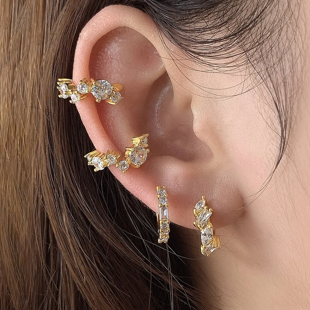 Korean micro pave cz gold plated sterling silver 925 huggie hoop earring, Picture 
Korean micro pave cz gold plated sterling silver 925 huggie hoop earring, Picture