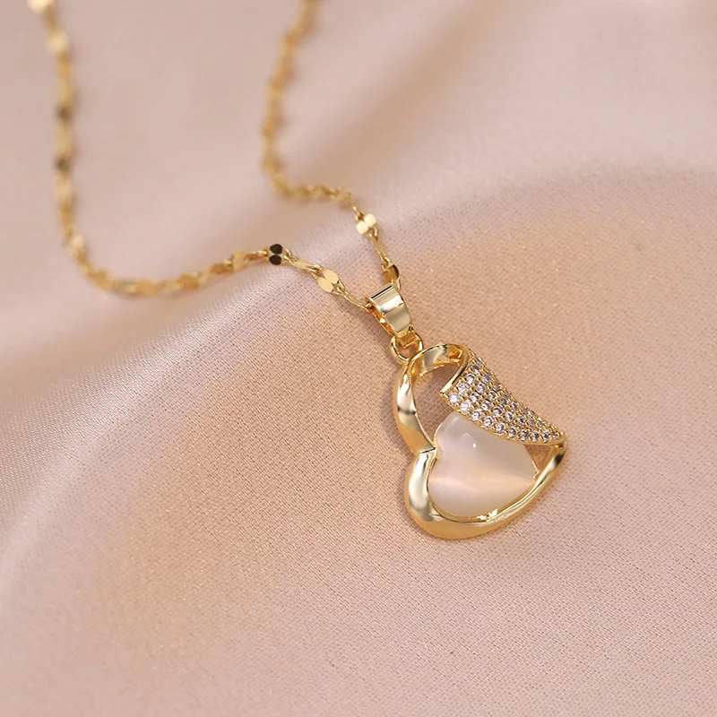 Fashion Women Jewelry Stainless Steel 18k Gold Zircon Cat Eye Natural Stone Heart Drop Necklace
Fashion Women Jewelry Stainless Steel 18k Gold Zircon Cat Eye Natural Stone Heart Drop Necklace