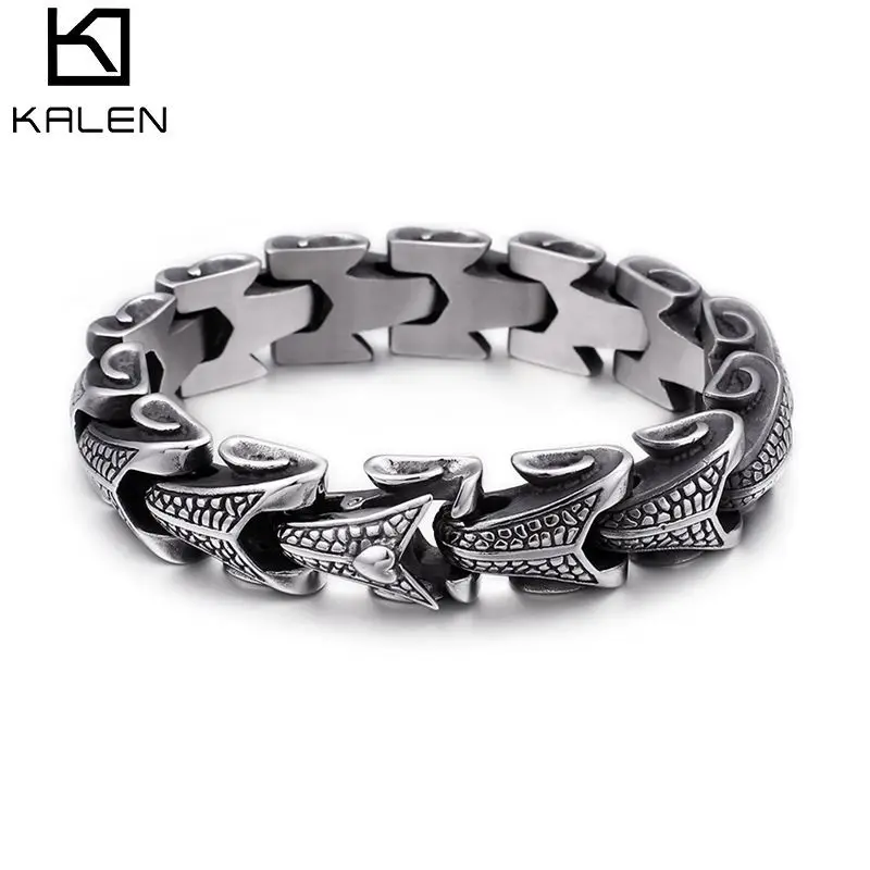 KALEN Punk Stainless Steel Dragon Grain Wrap Bracelets For Men, Silver 
KALEN Punk Stainless Steel Dragon Grain Wrap Bracelets For Men, Silver