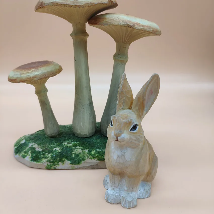 Wood Carved Crafts Home Decoration Craft Cute Wooden Animal Rabbit