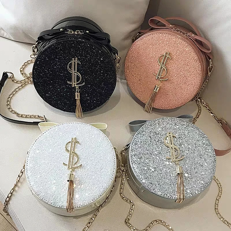 N 2021 Limited Edition French Bling Sequins Women Handbags Stylish Designer Hand Bag Round Cake Chain Shoulder Bag with Tassels, Picture
N 2021 Limited Edition French Bling Sequins Women Handbags Stylish Designer Hand Bag Round Cake Chain Shoulder Bag with Tassels, Picture