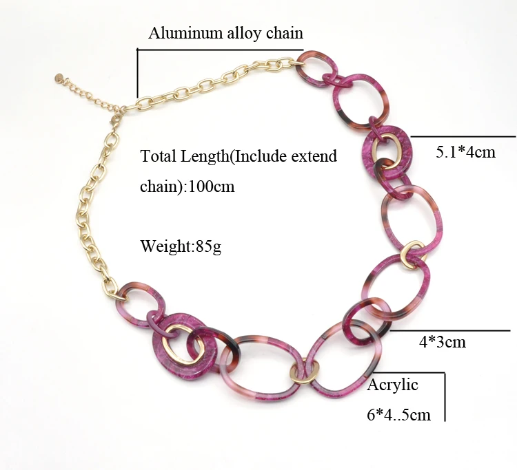 2021 Trendy iridescent acrylic link chain necklace ladies lightweight mottled costume queen necklace