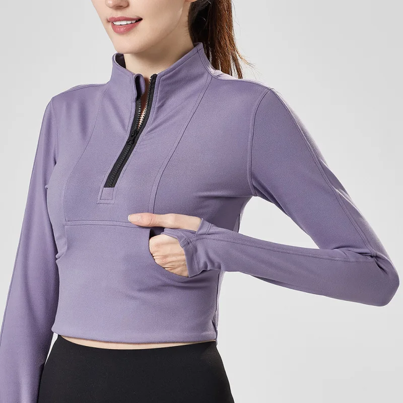 Womens Stand Collar Long Sleeve Half Zip Cropped Tops Soft Compression Brushed Tops Slim T-Shirt Winter and Autumn
Womens Stand Collar Long Sleeve Half Zip Cropped Tops Soft Compression Brushed Tops Slim T-Shirt Winter and Autumn