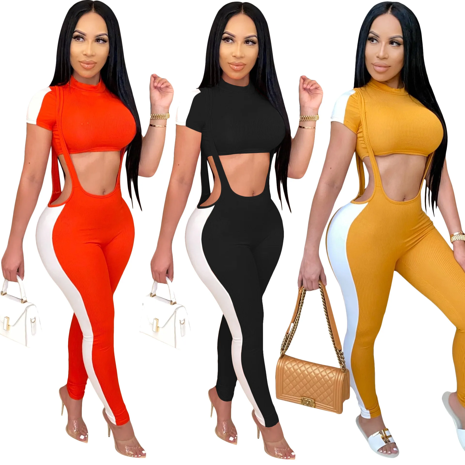 CS1651 Women Summer 2021 Sexy Two Piece Set Sexy Pit Splicing Suspenders with Short Sleeves Top + Jumpsuit, Multi
CS1651 Women Summer 2021 Sexy Two Piece Set Sexy Pit Splicing Suspenders with Short Sleeves Top + Jumpsuit, Multi