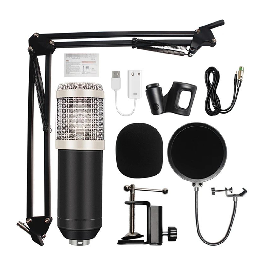 Full kit filter studio recording Condenser Microphone With Shock Mount, Black,white,black+sliver,black+golden
Full kit filter studio recording Condenser Microphone With Shock Mount, Black,white,black+sliver,black+golden