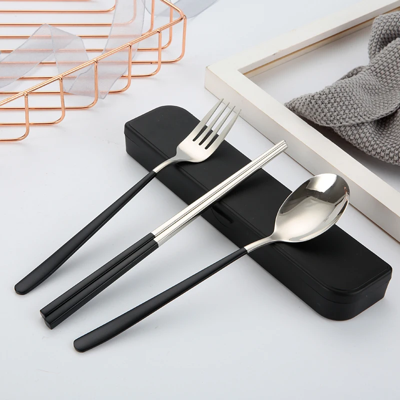 304 outdoor travel gift box and tableware set stainless steel portable spoon and fork chopsticks cutlery set of three pieces, Silver, black
304 outdoor travel gift box and tableware set stainless steel portable spoon and fork chopsticks cutlery set of three pieces, Silver, black